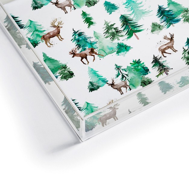 Ninola Design Deer Forest Watercolor Acrylic Tray Deny Designs