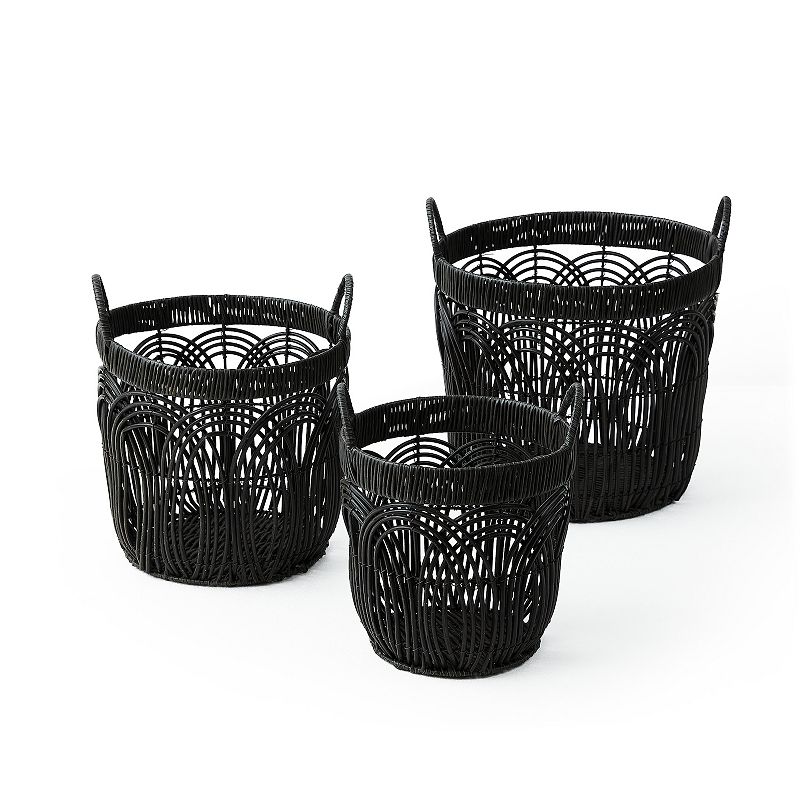 Saddle River Round Faux Wicker Decorative Basket 3-piece Set