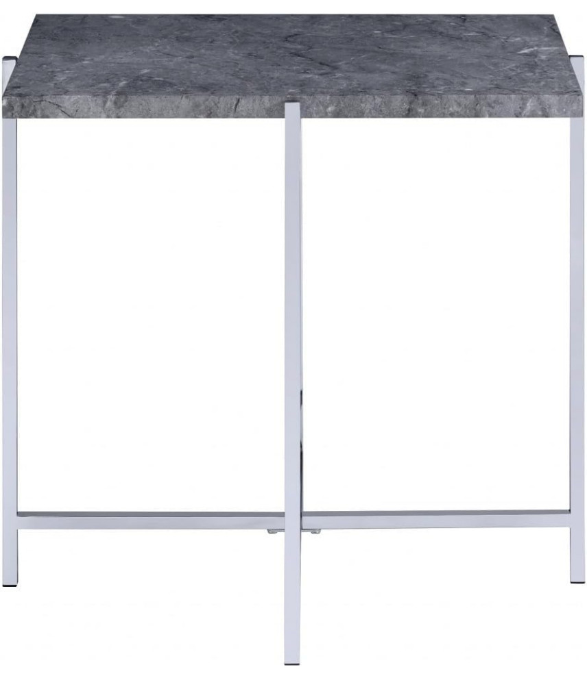 Modern End Table  Crossed Open Metal Frame With Faux Marble Top  Chrome/Black   Modern   Side Tables And End Tables   by Decor Love  Houzz