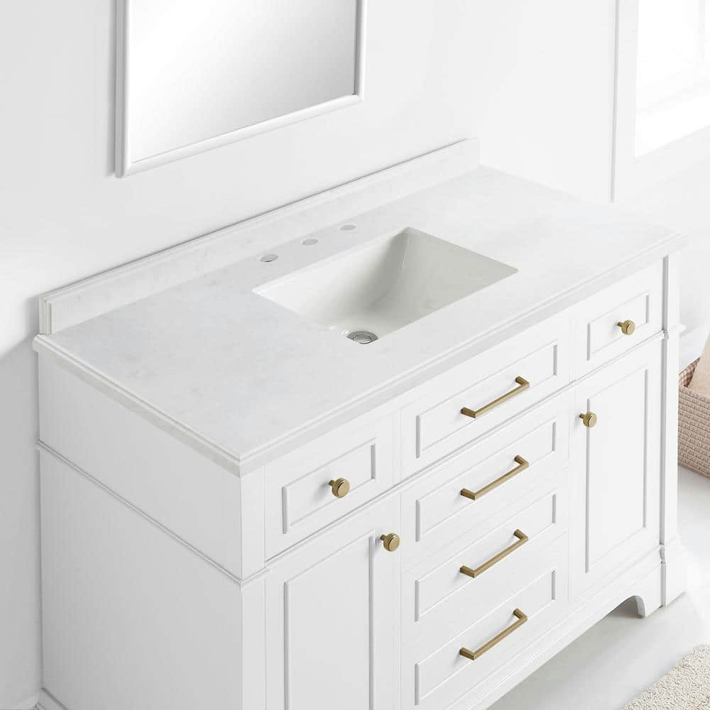 Home Decorators Collection Melpark 48 in W x 221 in D x 345 in H Freestanding Bath Vanity in White with White Cultured Marble Top