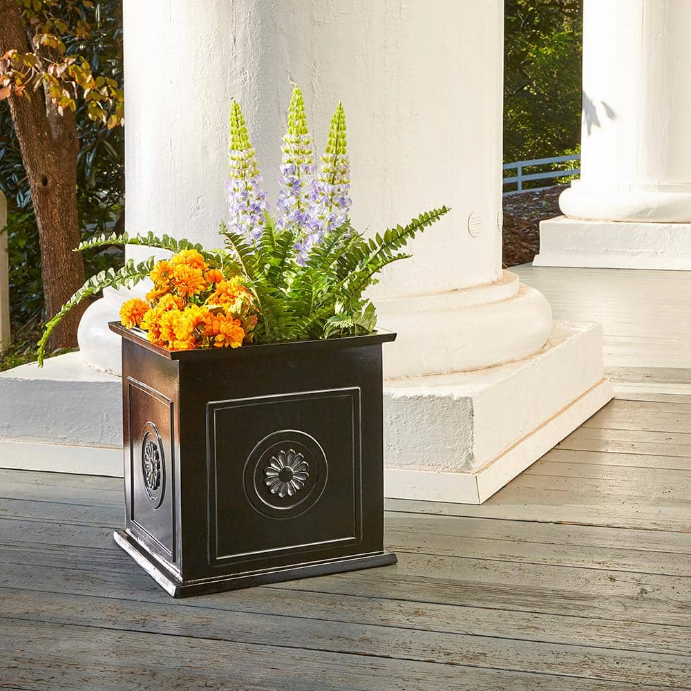 Southern Patio Colony Large 16 in. x 16 in. 27 Qt. Black Resin Composite Square Outdoor Planter Box CMX-042426