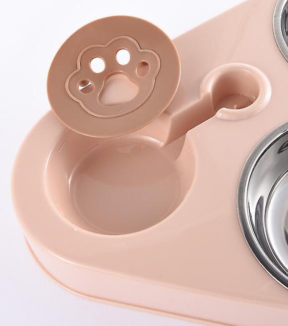 Miman 3 In 1 Dog Feeder Bowl With Dog Water Bottle Cat Automatic Drinking Bowl Cat Food Bowl Pet Stainless Steel Double 3 Bowls-37.5x26.5x5.2cm，pink