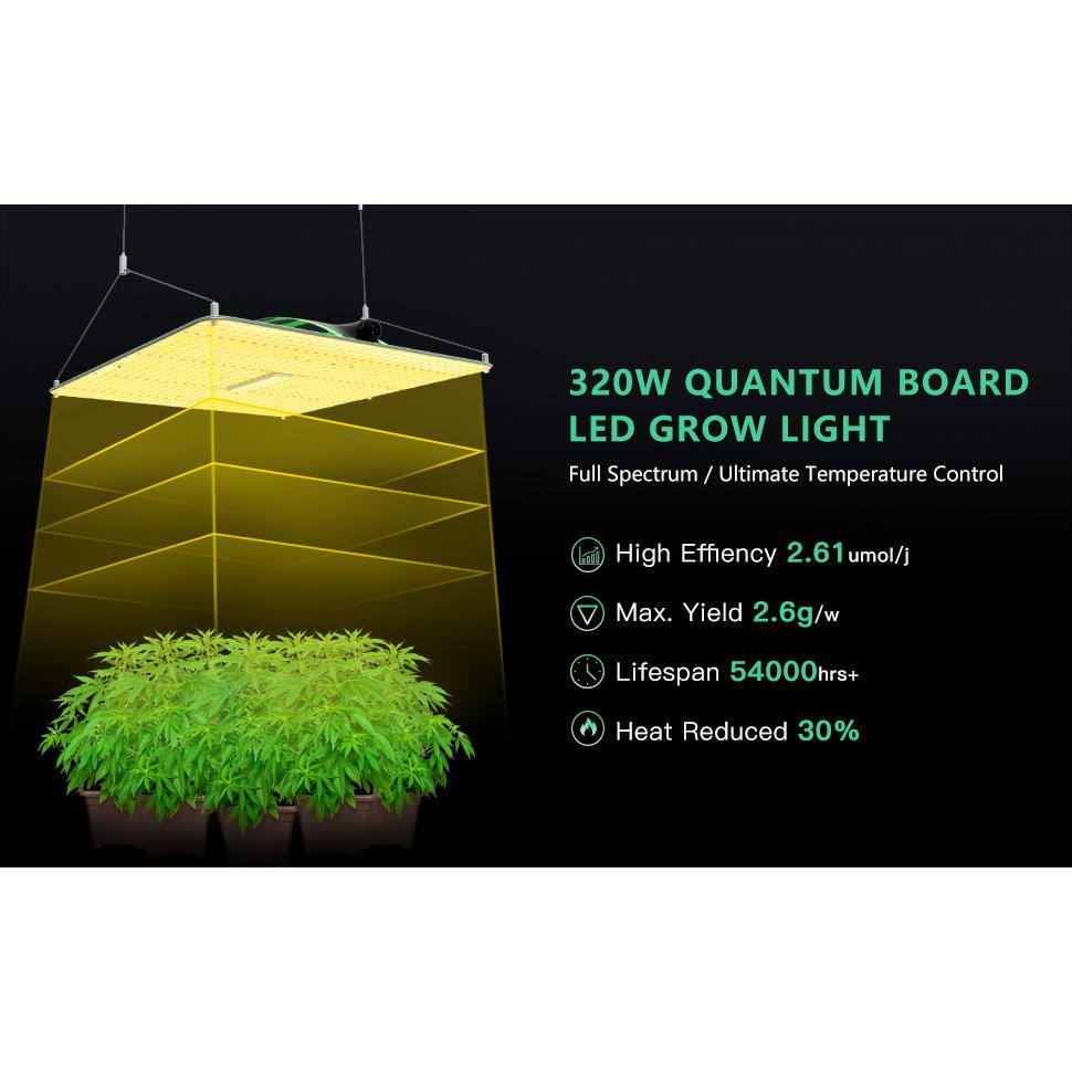 Runesay 20.1 in. 320-Watt Full Spectrum Quantum Board Rectangular Indoor LED Grow Light Cool White with Diodes Lamp GLTANUFO017211