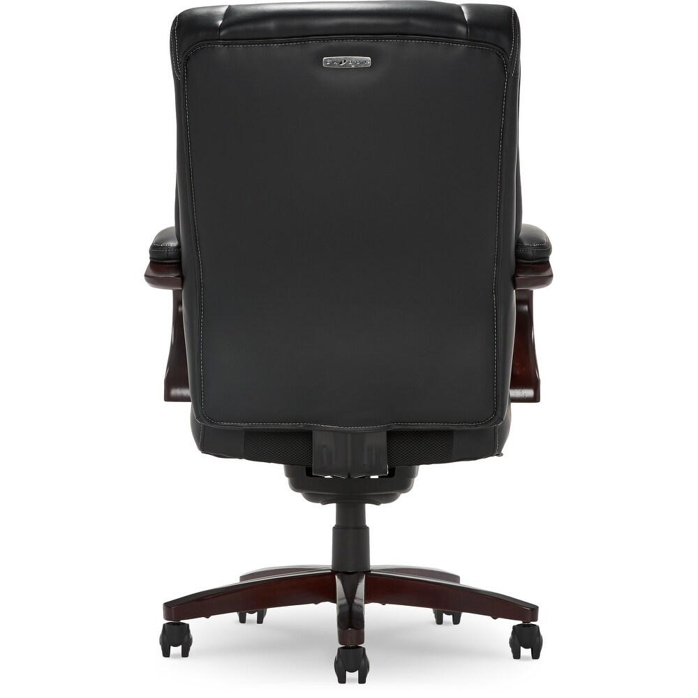 La Z Boy Bellamy Executive Leather Office Chair with Memory Foam Cushions  Solid Wood Arms and Base  Waterfall Seat Edge