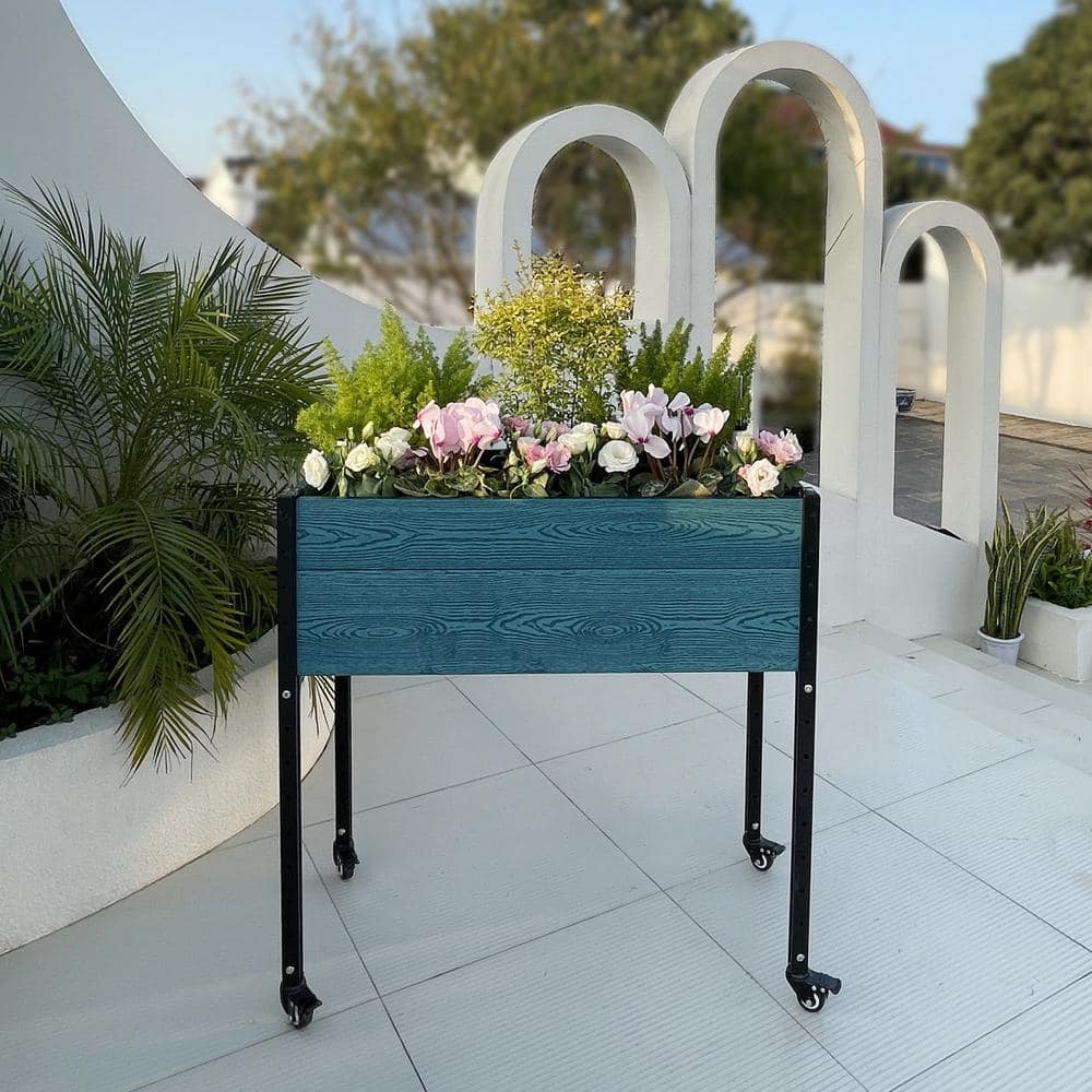 EverBloom 18 in. D x 36 in. H x 36 in. W Blue and Black Composite Board and Steel Self-watering Mobile Elevated Planter S333618WB