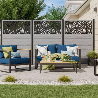 Barrette Outdoor Living 6 ft. x 4 ft. Driftwood Vinyl Fence with Sanibel Black Decorative Screen 73032565