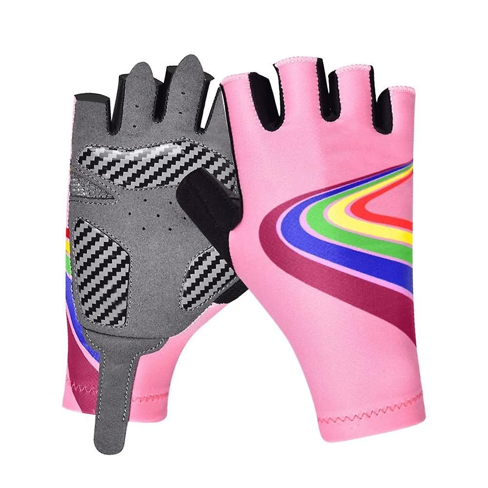 Outdoor Sport Children Bike Cycling Gloves Half Finger Silicone Pad Accessory For Kid(pink L)