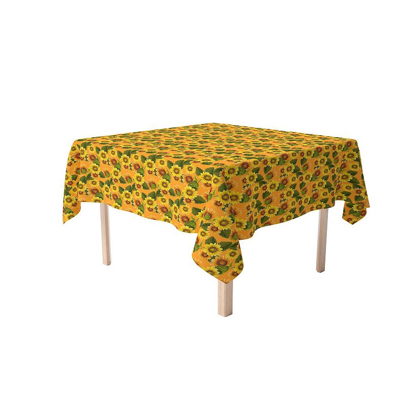 Square Tablecloth， 100% Polyester， 54x54， Sunflowers on Orange Background