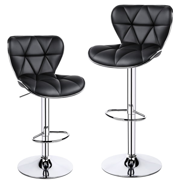 Alden Design Adjustable Midback Faux Leather Bar Stool， Set of 2， Black