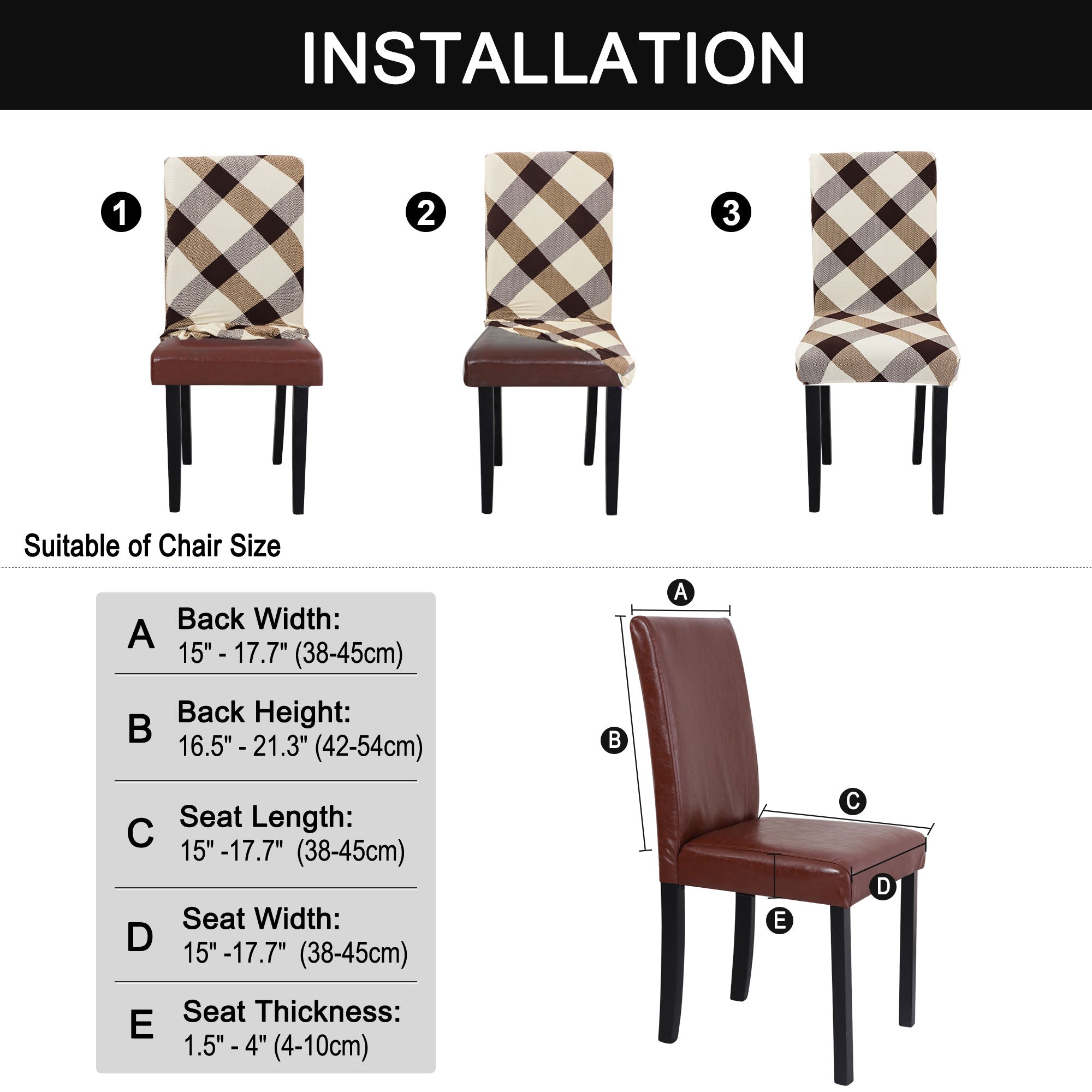 PiccoCasa 2Pcs Plaid Chair Coves for Dining Room, Stretch Chair Procters, Brown and Biege Medium