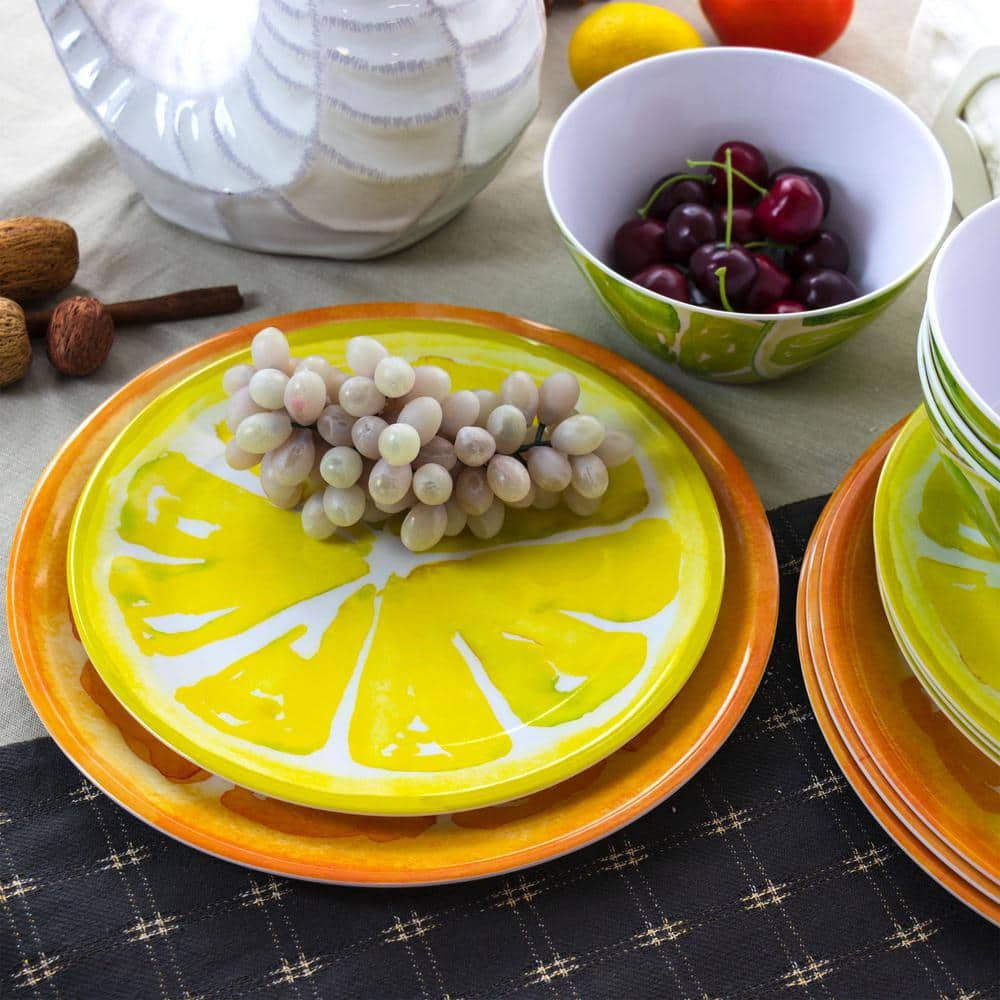 Gibson Home Sunny Citrus 12-Piece Assorted Designs Round Melamine Dinnerware Set (Service for 4) 985114300M