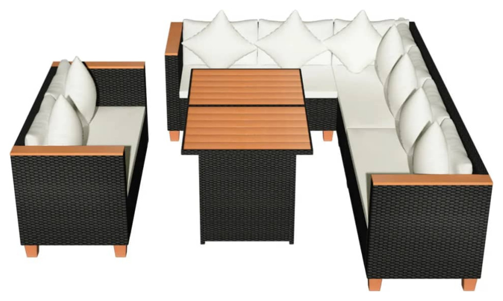 vidaXL Patio Furniture Set 5 Piece Outdoor Sofa and Table Poly Rattan Black   Tropical   Outdoor Dining Sets   by vidaXL LLC  Houzz