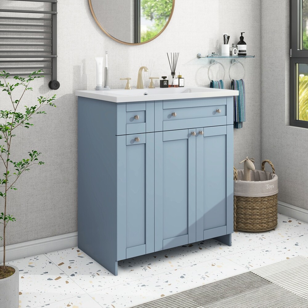 Resin Bathroom Vanity Cabinet with Combined Integrated Sink  Freestanding Storage Floor standing Waterproof Side Cabinet