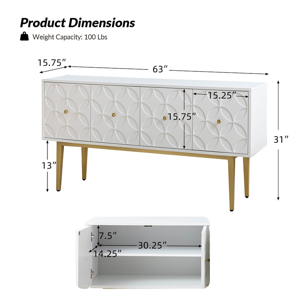 Elsie Modern 4 Doors Storage Sideboard with Adjustable Shelves By HULALA HOME