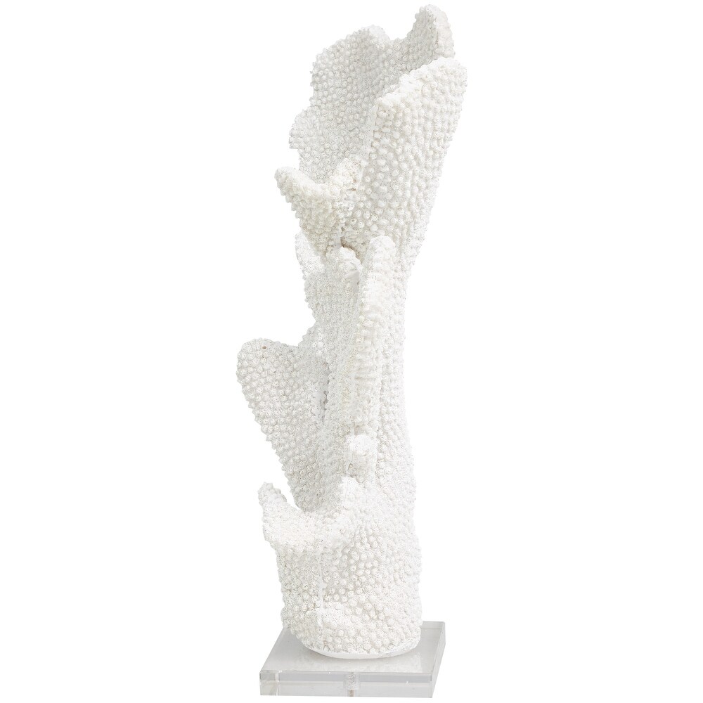 White Polystone Tall Textured Coral Sculpture with Clear Acrylic Base