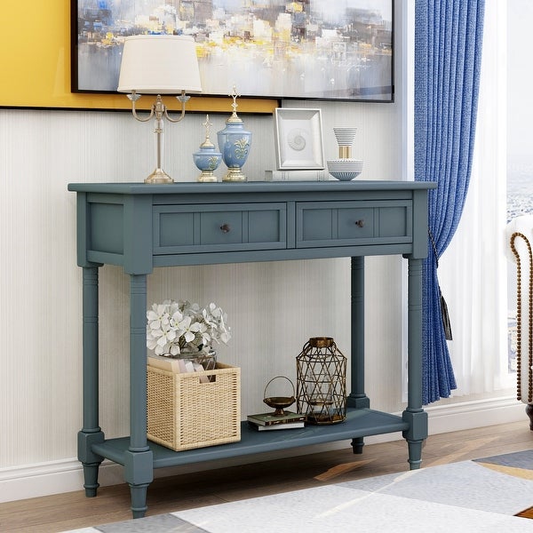 Console Table with 2 Drawers and Bottom Shelf Acacia Mangiu， Espresso