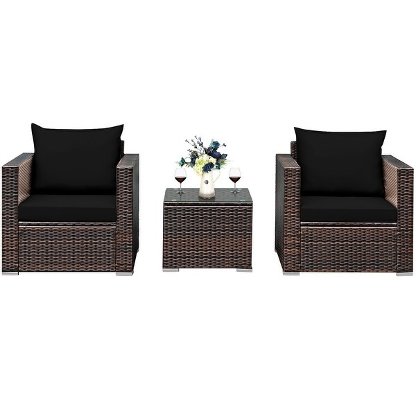 Gymax 3PCS Rattan Patio Outdoor Conversation Furniture Set w/ Black