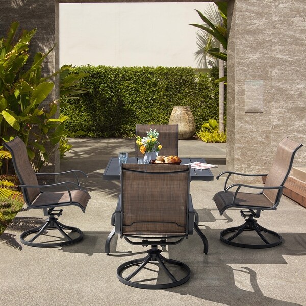 Nuu Garden Patio 5Piece Iron Dining Set with Textilene Swivel Chairs