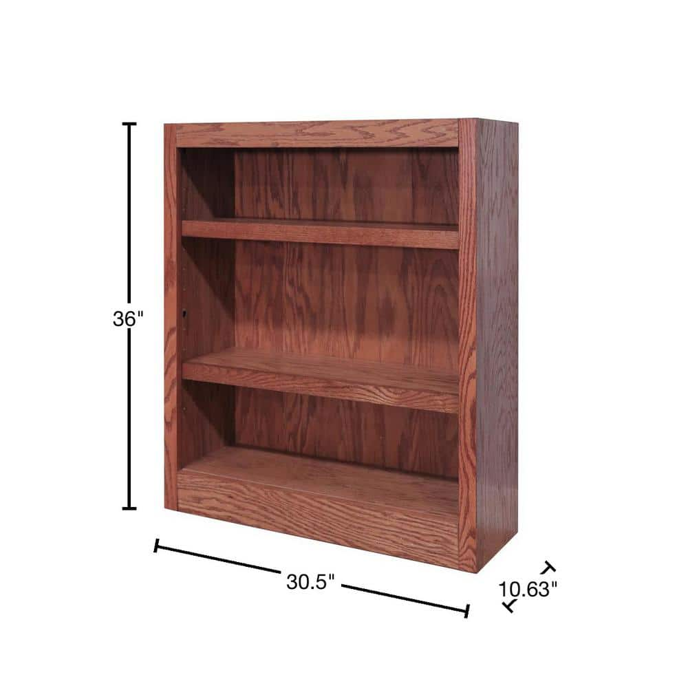 Concepts In Wood 36 in. Dry Oak Wood 3-shelf Standard Bookcase with Adjustable Shelves MI3036-D