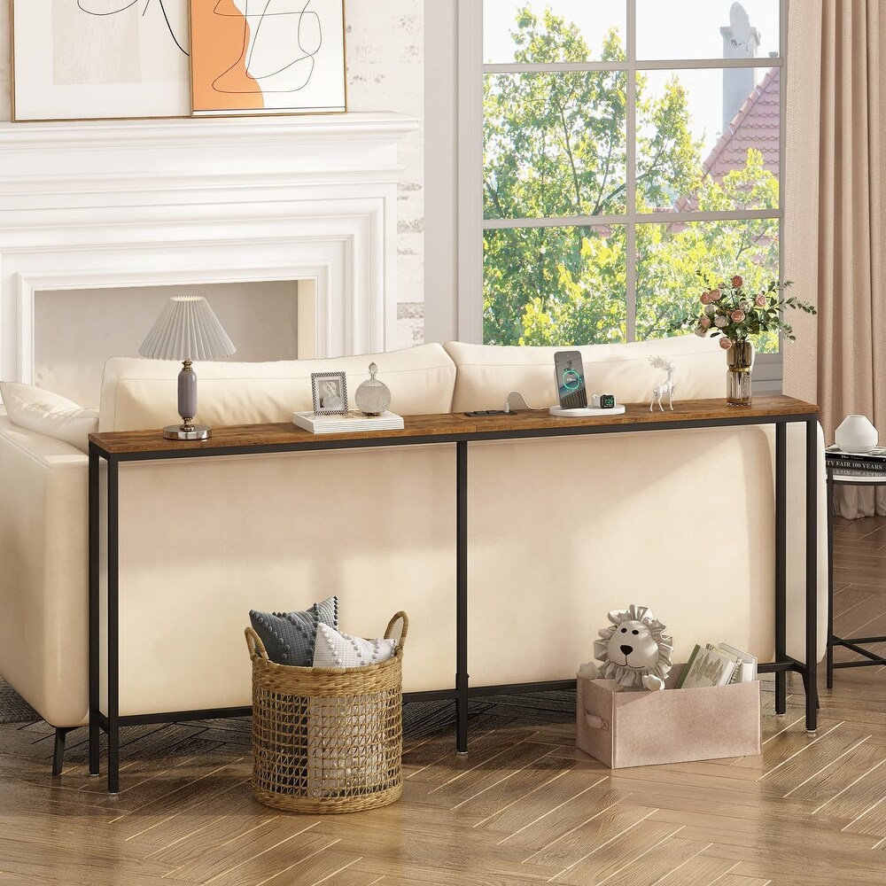 70 Inch Console Table with Outlet  Sofa Table with Charging Station  Narrow Entryway Table  Hallway Table  Behind Couch Table