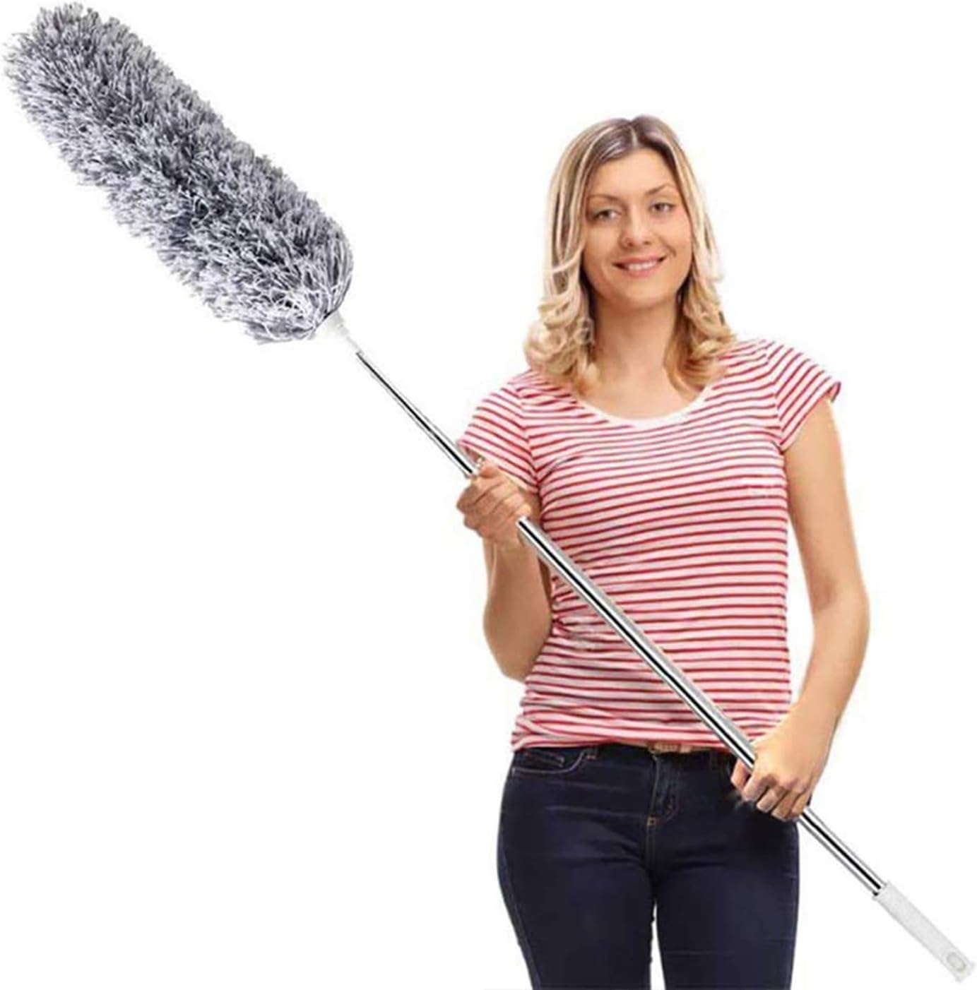 DELUX Microfiber Extendable Feather Duster with 100 inches Extra Long Pole, Bendable Head & Long Handle Dusters for Cleaning Ceiling Fan, High Ceiling, Blinds, Furniture & Cars