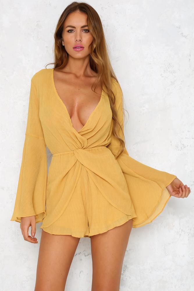 Knot Me Romper Mustard