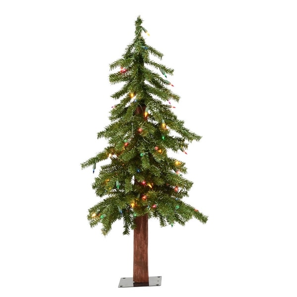 Vickerman 3' x 21 Natural Alpine Artificial Christmas Tree，Multicolored LED Lights.