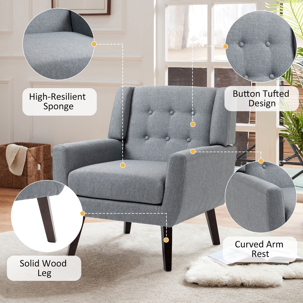 Modern Accent Chair Cotton Linen Upholstered Chair for Living Room