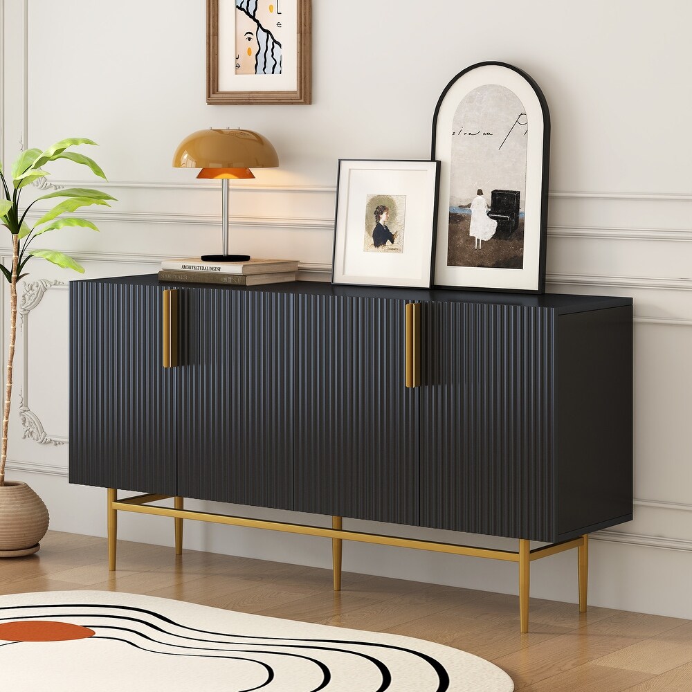 Mid Century Modern Sideboard Cabinet with Adjustable Shelves Black   Black