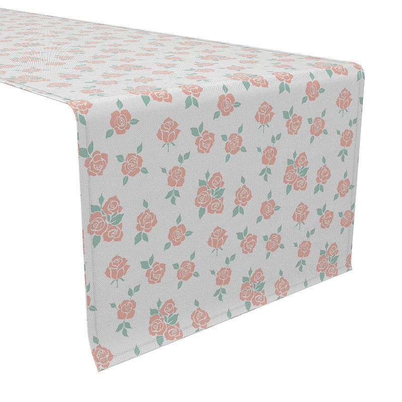 Table Runner， 100% Cotton， 16x108， Illustration of Pink Roses