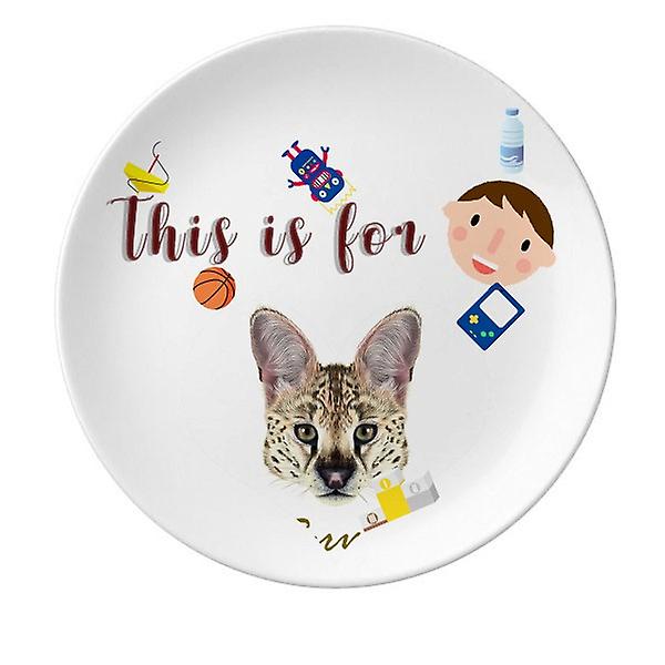 Long-eard Spotted Serval Picture Decorative Porcelain 8 Inch Dinner Plate