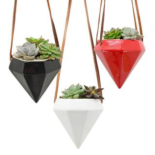 Arcadia Garden Products Diamond 4-12 in. x 4-12 in. Gloss White Ceramic Hanging Planter AP12W