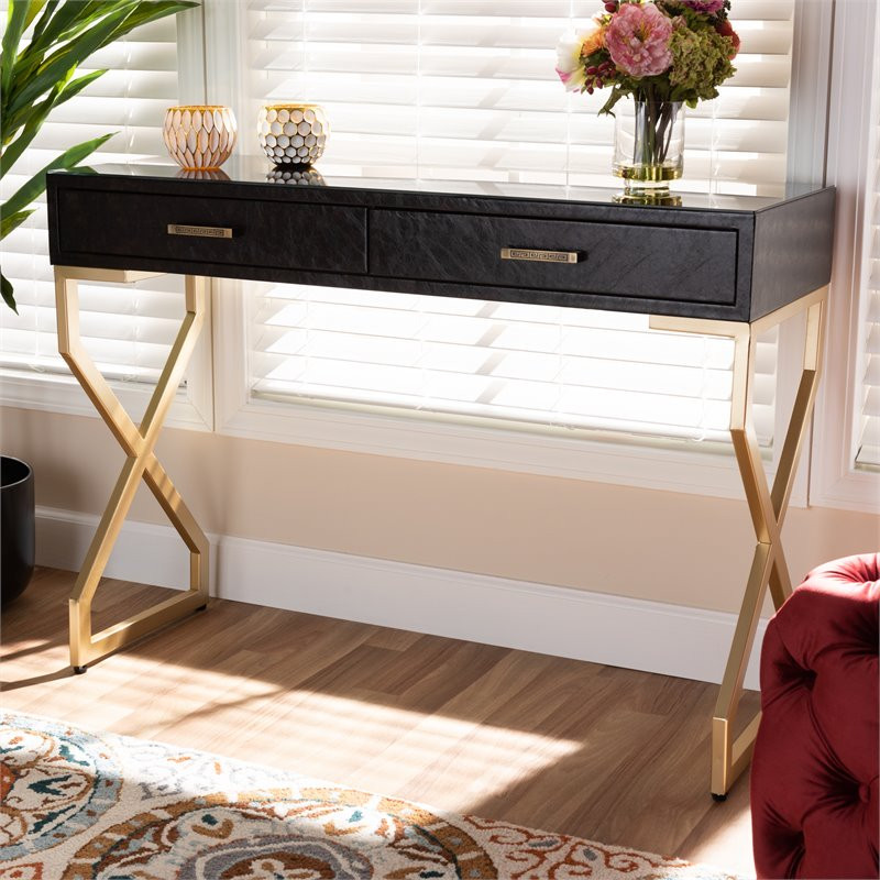 Baxton Studio Carville Modern 2 Drawer Wood Console Table in Dark Brown and Gold   Contemporary   Console Tables   by HedgeApple  Houzz