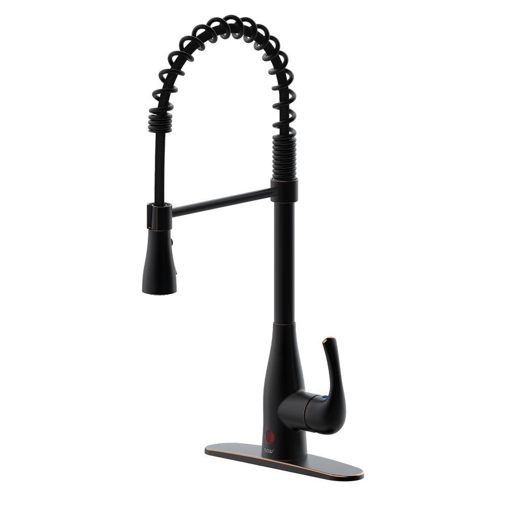 FLOW Motion Activated Single-Handle Pull-Down Spring Neck Sprayer Kitchen Faucet in Oil Rubbed Bronze SpringNeck-ORB