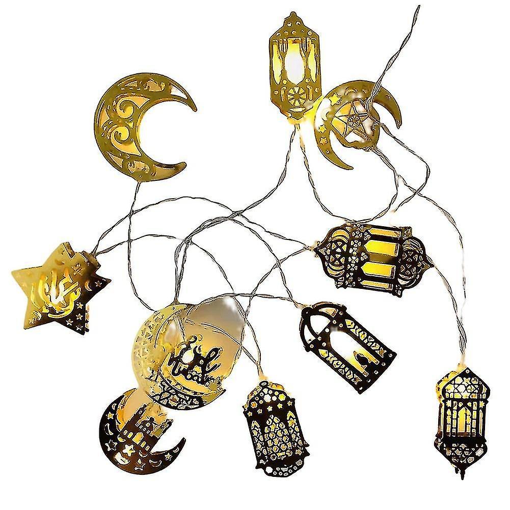 10 Led Gold Ramadan Decorations Eid Decor Star Moon Lantern Ramadan Lights Battery Operated， Ramadan