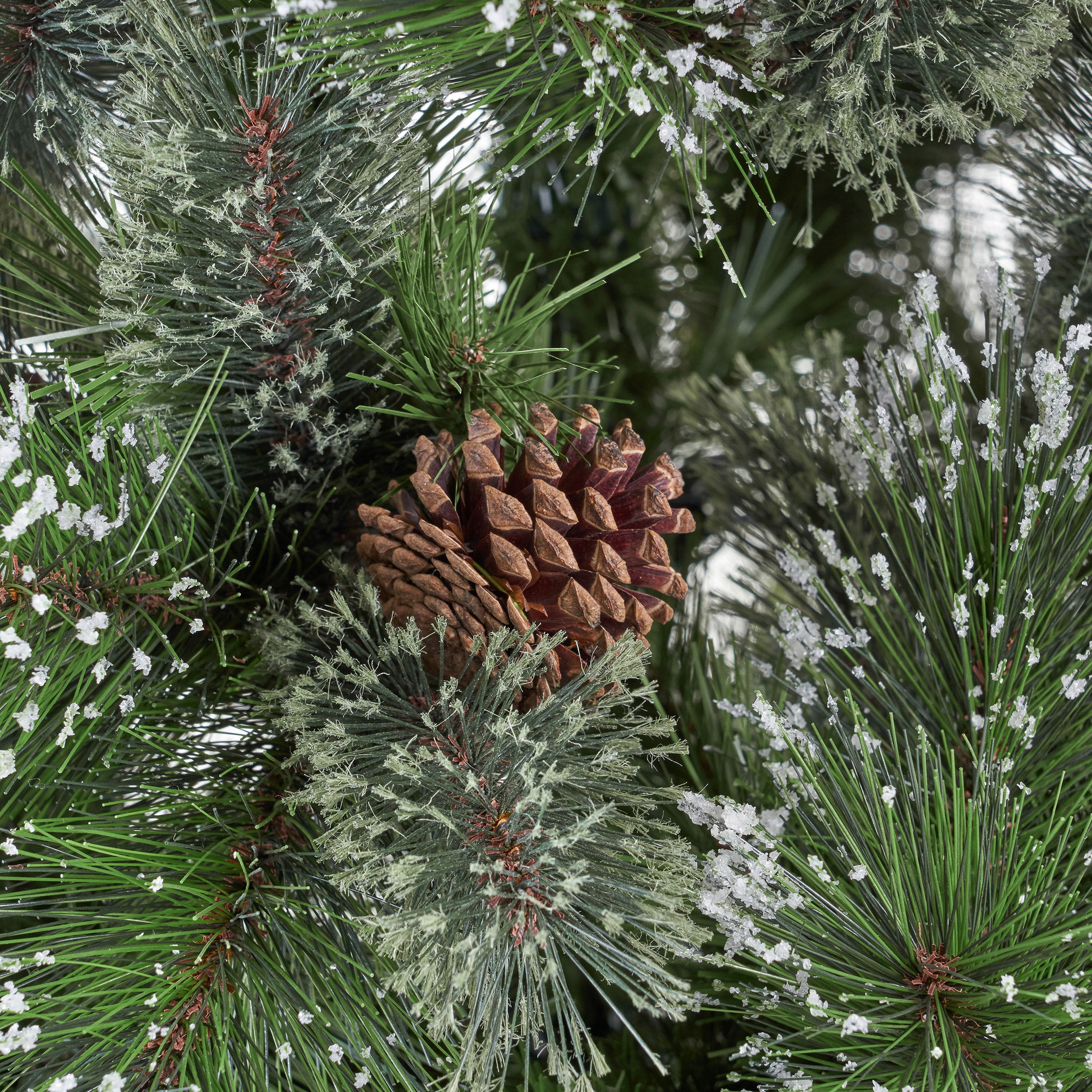 7.5-foot Cashmere Pine and Mixed Needles Hinged Artificial Christmas Tree with Snowy Branches and Pinecones