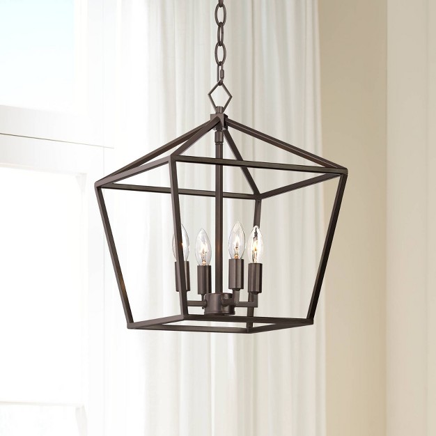 Wide Industrial Rustic Geometric Cage 4 light Fixture For Dining Room House Kitchen Island