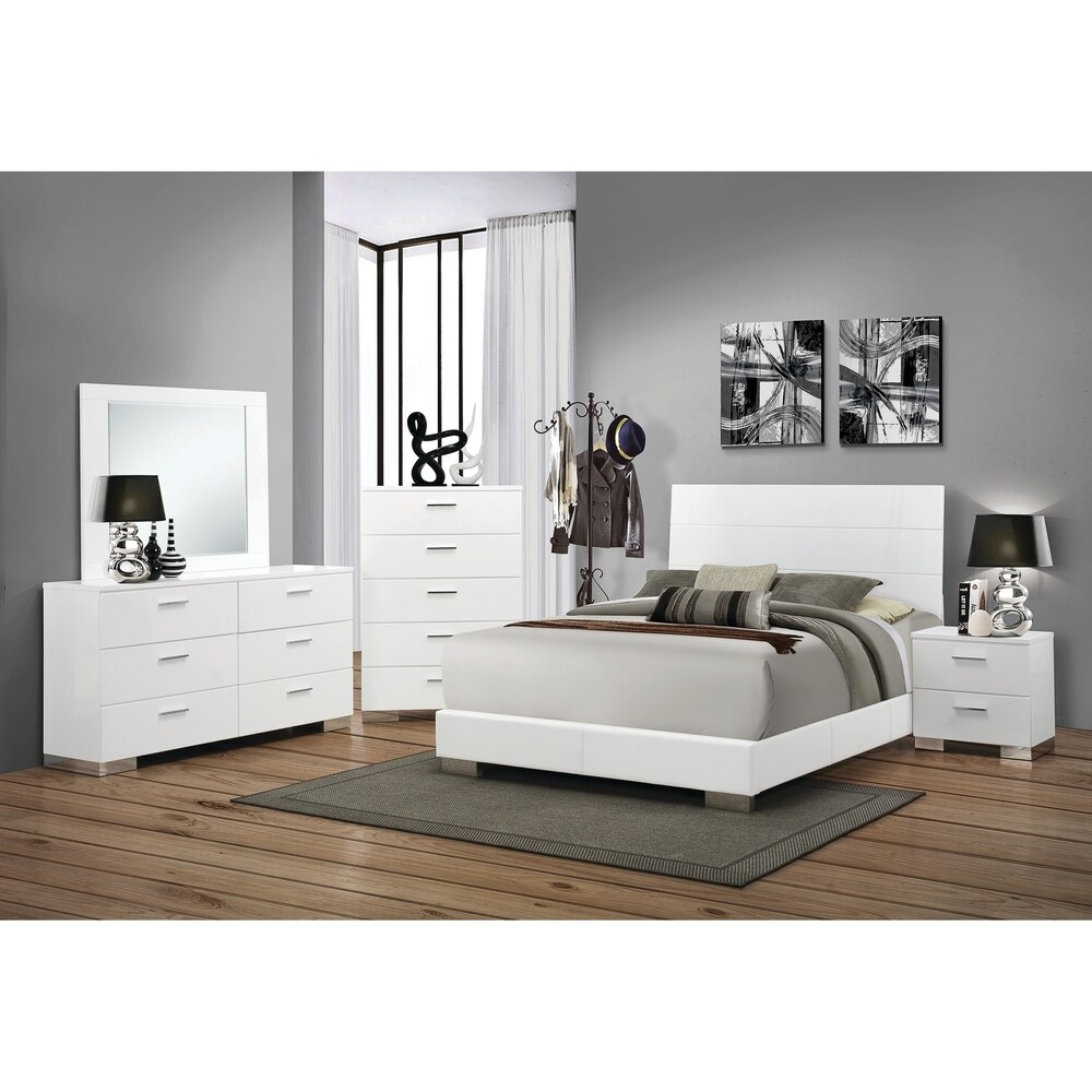 Coaster Furniture Felicity Glossy White 4 piece Panel Bedroom Set