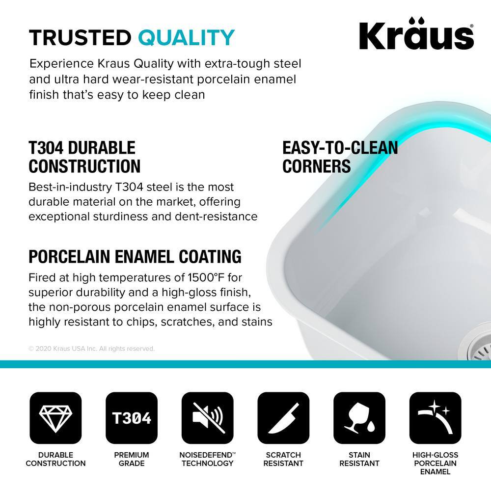 KRAUS Pintura Undermount Enamel Steel 23 in. Single Bowl Kitchen Sink in White KEU12WHITE