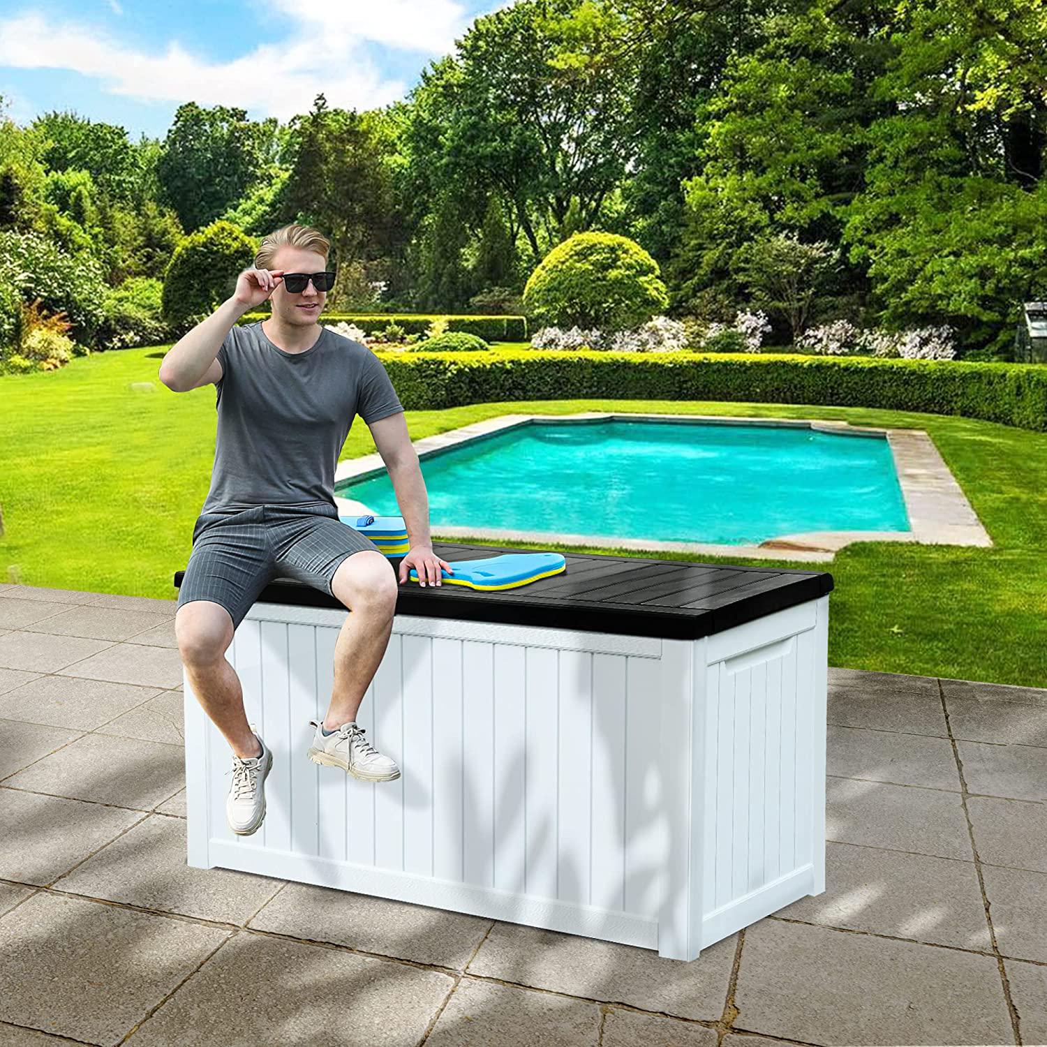 YITAHOME XXL 230 Gallon Large Outdoor Storage Deck Box for Patio Furniture, Outdoor Cushions, Garden Tools and Sports/Pools Equipment, Weather Resistant Resin, Lockable (Black&White2)