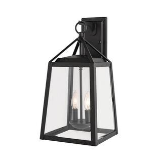 Home Decorators Collection Blakeley Transitional 2-Light Black Outdoor Wall Light Fixture with Clear Beveled Glass 19905