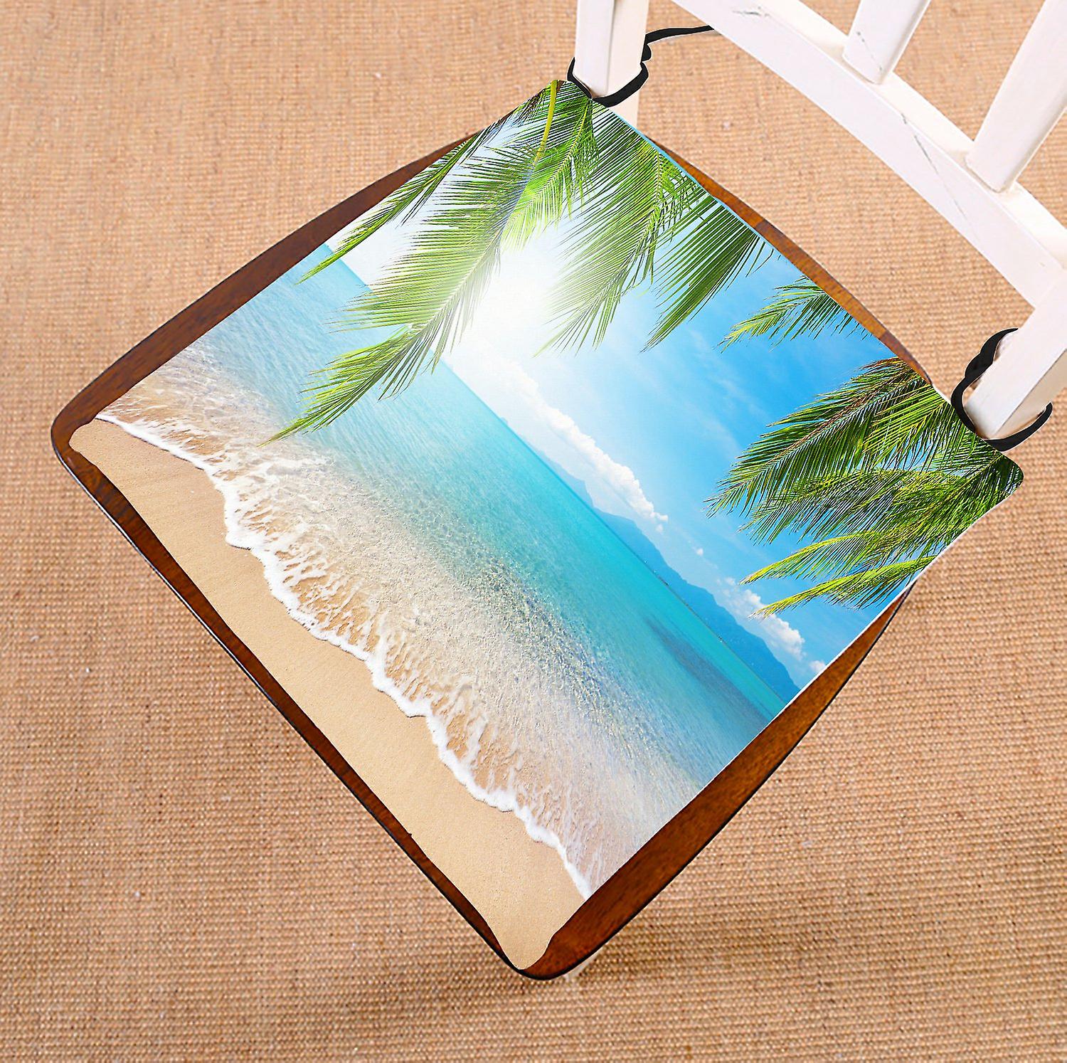 Bule Sea Ocean Chair Pad， Tropical Beach Palm Tree Seat Cushion Chair Cushion Floor Cushion 45x45 Cm