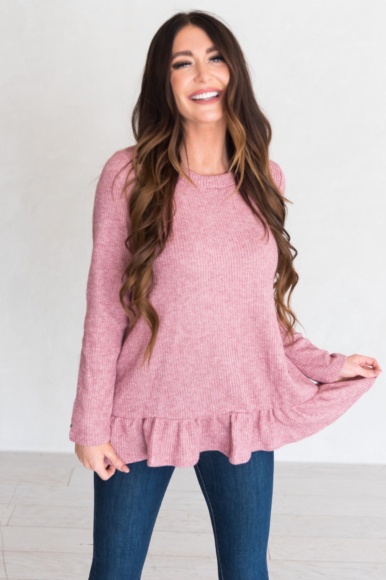 Lovely Sight Modest Ruffle Hem Top