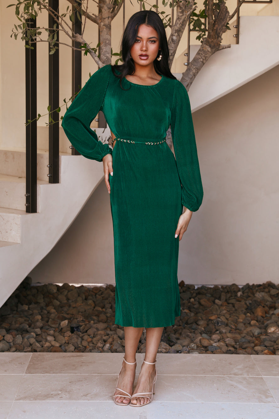 Love Me Not Midi Dress Emerald