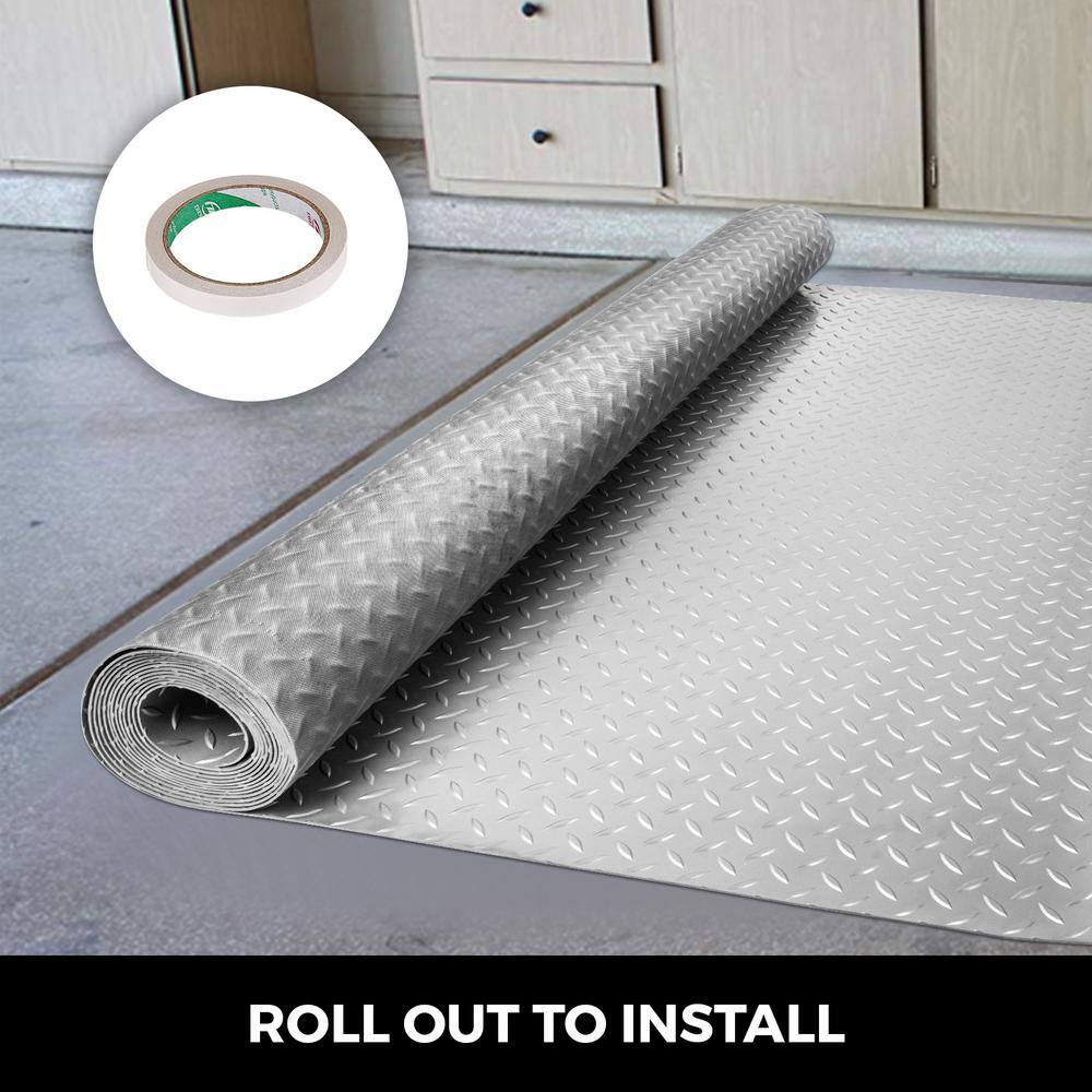 VEVOR Garage Floor Mat 3.6 ft. W x 25.5 ft. L Garage Mat 0.1 in. Thickness PVC Garage Flooring Silver PVCDB1JSLZS770CM1V0