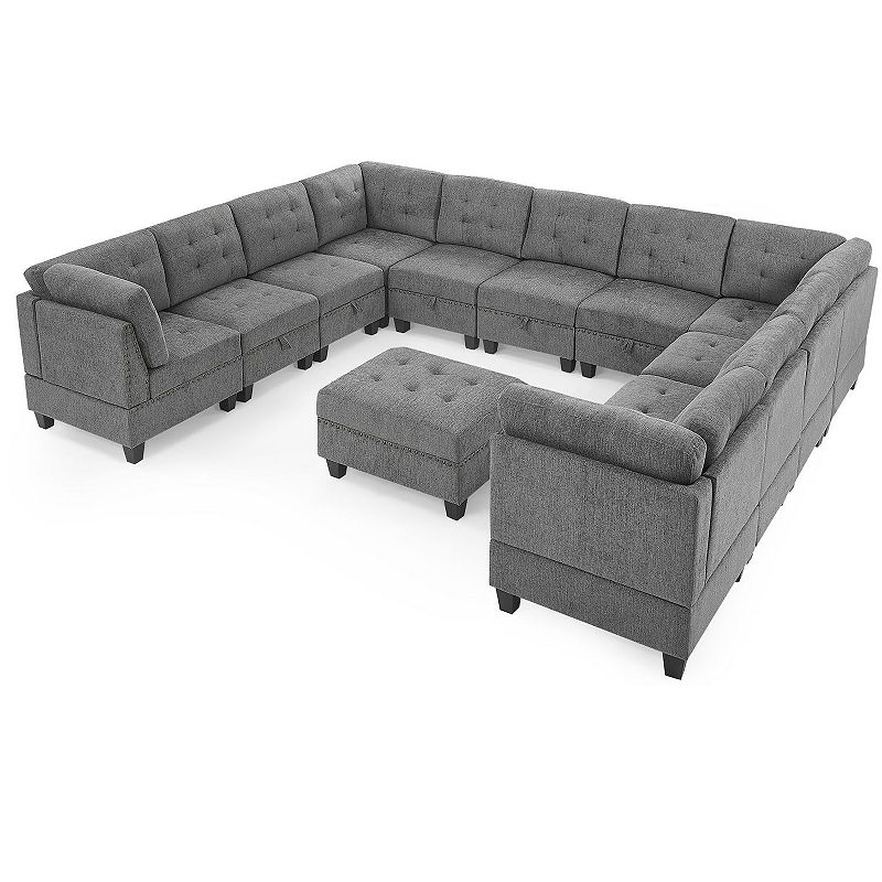 F.c Design U Shape Modular Sectional Sofa， 7 Single Chair， 4 Corner， 1 Ottoman