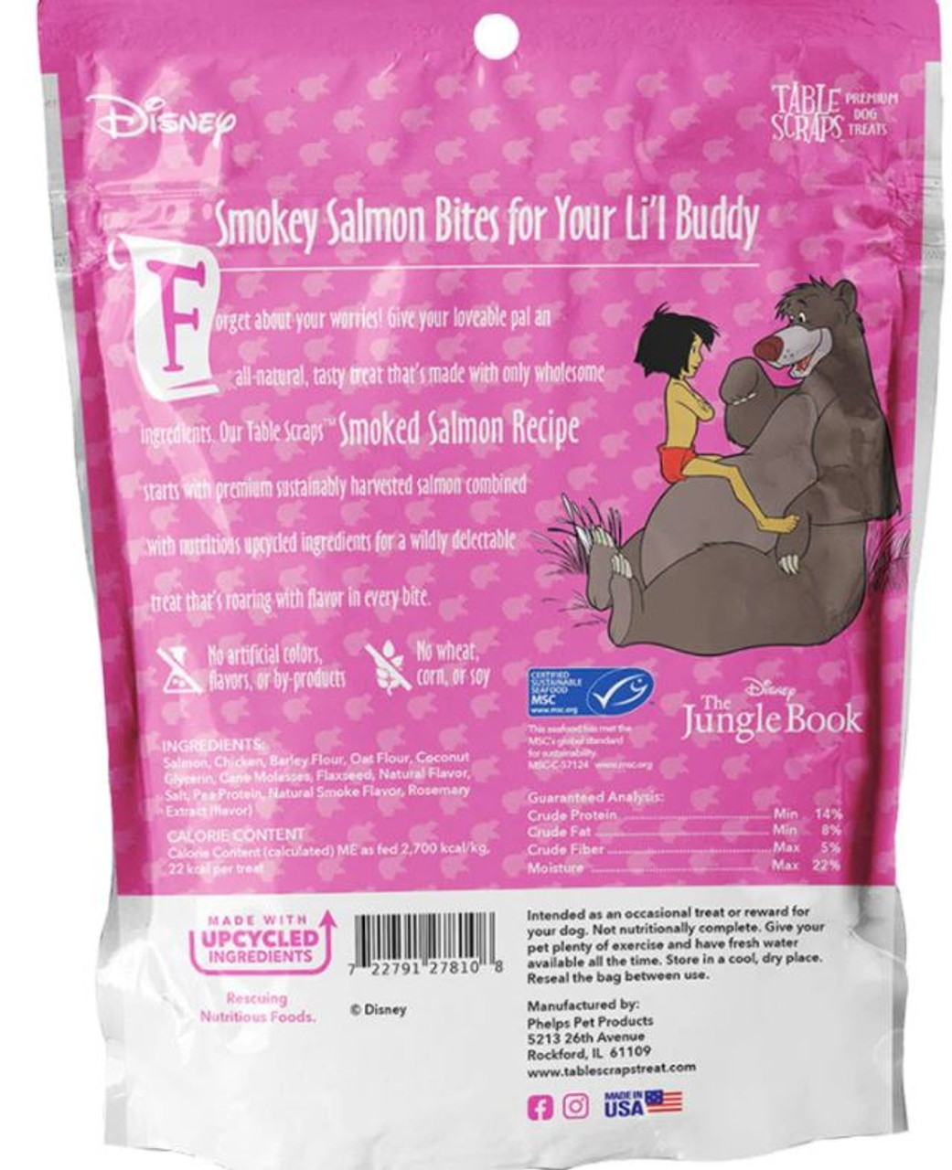 Disney The Jungle Book Table Scraps Premium Dog Treats， Smoked Salmon， 5oz. Bag