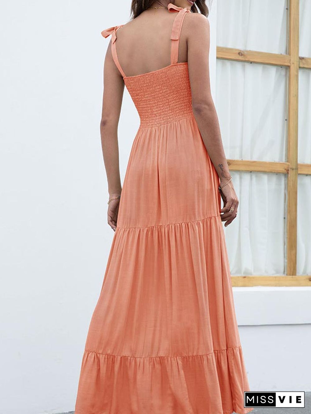 Women's Strapless Sleeveless Lace-up Midi Dress