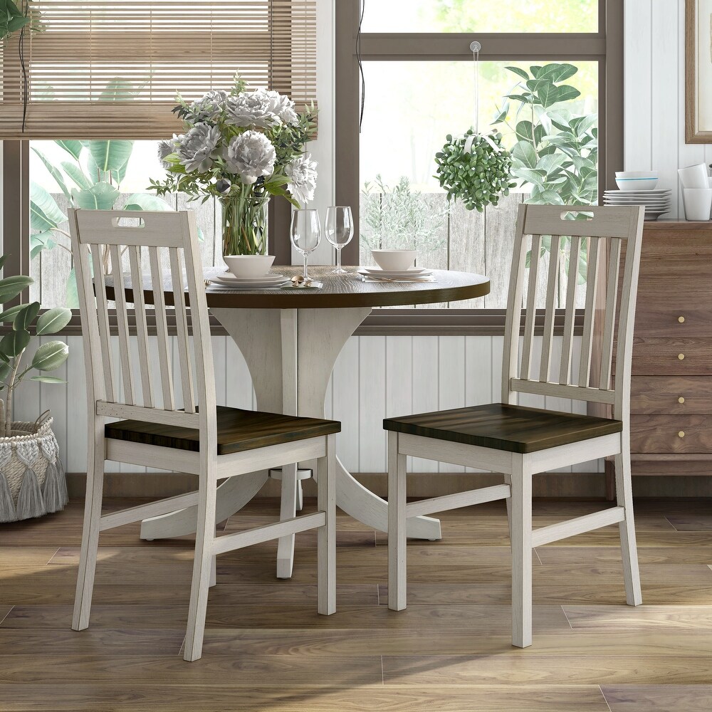 Derry Farmhouse Antique White Wood Slatted Backs Dining Chairs by Furniture of America (Set of 2)