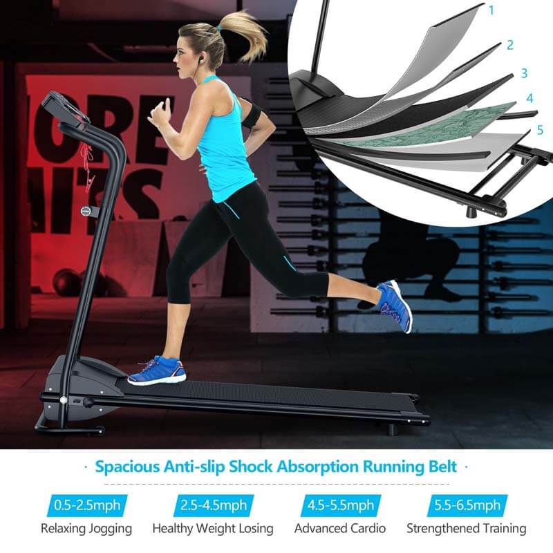 Folding Treadmill, 1HP Electric Motorized Portable Running Walking Machine for Home Office with LCD Monitor & Cup Holder